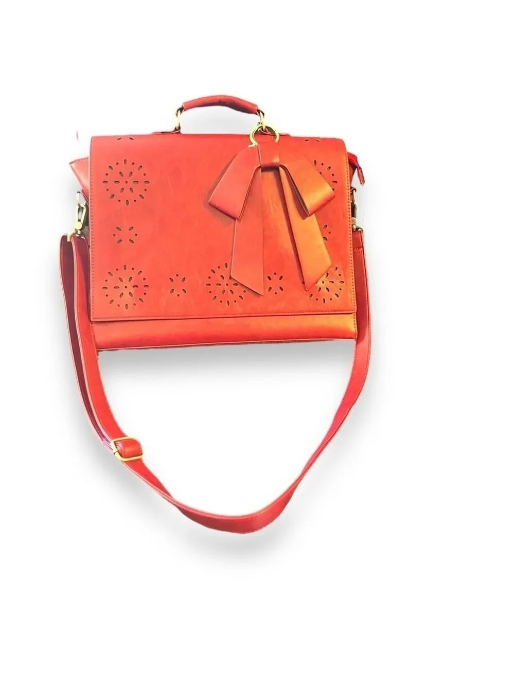 ECOSUSI Crossbody Messenger Bag Briefcase In Red Vegan Leather Bow 10 x 8